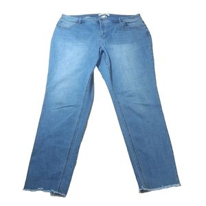 Cato Jeans High Waisted Blue Stretch Denim Raw Hem Skinny Zip Fly Plus Sz 20W